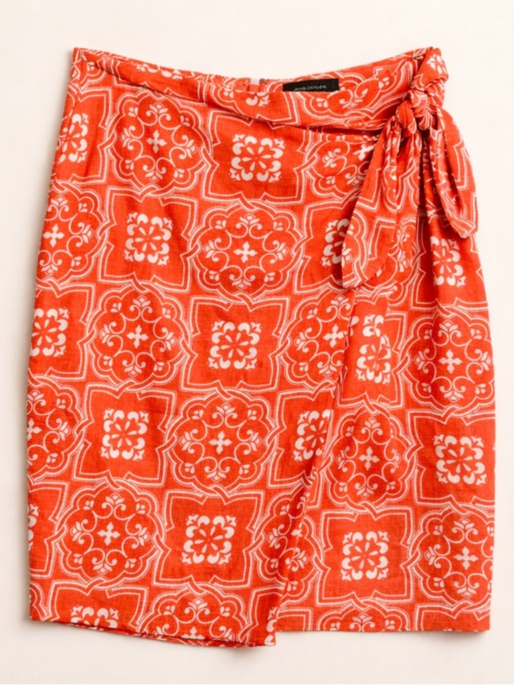 Ann Taylor Linen Floral Wrap Geo-Print Pancil Skirt